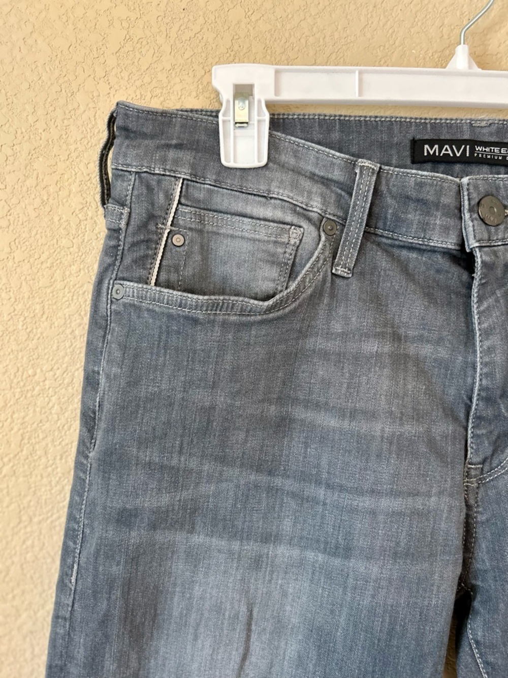 Mavi White Edge Men's Jake Slim Straight Jeans in Washed Grey 34/34 Whiskering - Picture 5 of 11